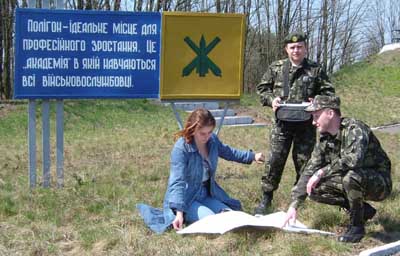 Discussing biodiversity monitoring with officers at one Ukrainian military training area