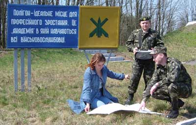 Discussing biodiversity monitoring with officers at one Ukrainian military training area