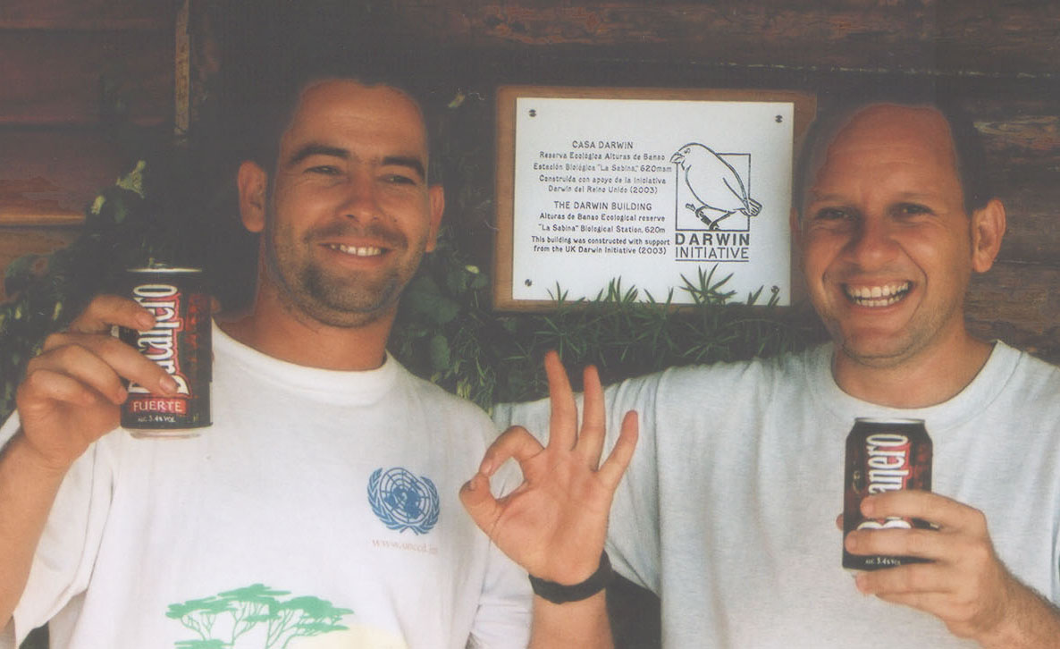 Maikel and Eldis celebrate inauguration of the new Darwin Building at La Sabina during the Darwin Initiative project Biodiversity Conservation in Cuba