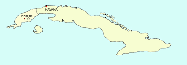 The island of Cuba and the province of Pinar del Río