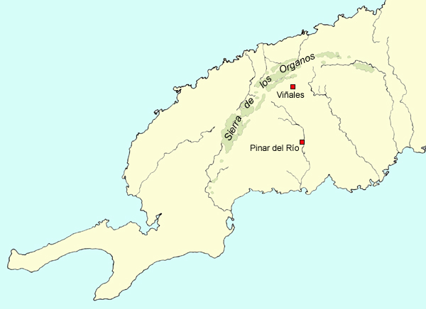 Location of Viñales in the Sierra de los Órganos range